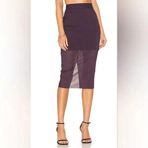 Elliatt Allure Sheer Paneled Cocktail Feminine Pencil Skirt In Plum Size Small.